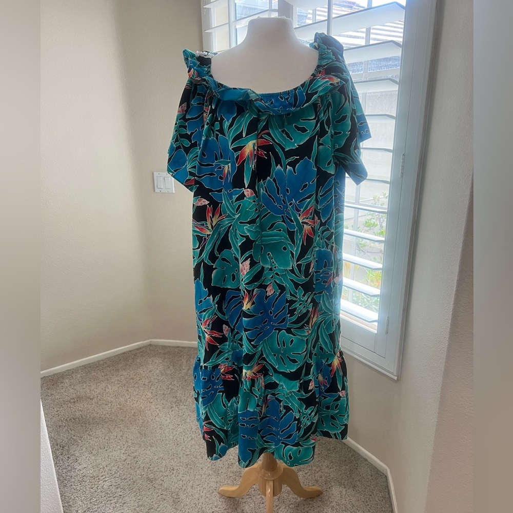 Vintage 1980s Hilo Hattie Hawaiian Bird Paradise Luau Tiki Resort House Dress 3X